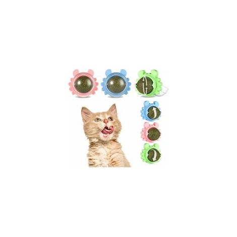 Lot de 3 boules d'herbe à chat rotatives murales 360°, nettoyage des dents – (1/4)