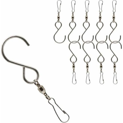 10 Stück drehbare Haken mit Clips, Windspielhaken aus Edelstahl für Vogelfutterhäuschen, Hängelampen, Hängeblumenkörbe (Silber)