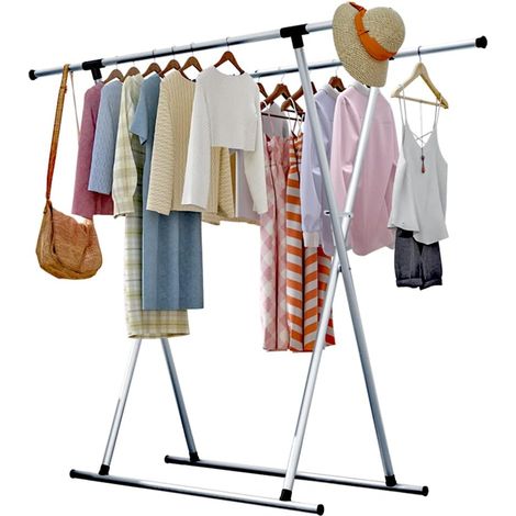 Séchoir à Linge Pliable, Étendoir à Linge Extensible Tubes Durable et Solide en Fer Charge maximale 50KG, Sèche-Linge Porte-vêtements pour Intérieur et Extérieur (Argent)