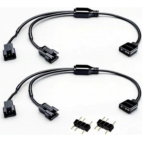 2 Pièces 1 à 2 Câble répartiteur ARGB câbles d'extension 5V 3 broches femelle vers SM 3 broches mâle,Répartiteur de Ventilateur ARGB,pour ventilateurs RGB et bandes LED(noir)
