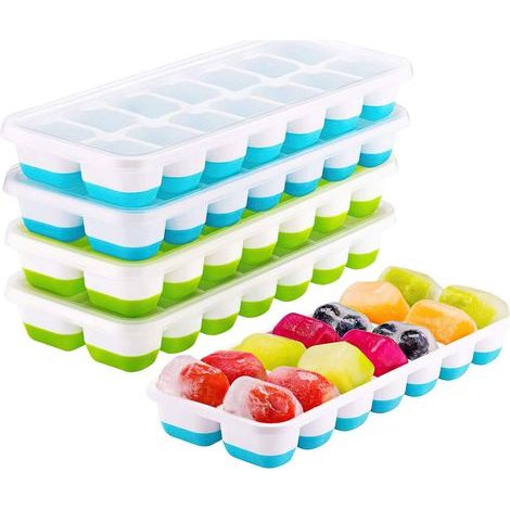 4Pcs Silicone+PP Ice Cube Trays 14 Ice Cube Trays with Lids Ice Cube Mold for Beer Whiskey Cocktail Other Beverage Blue