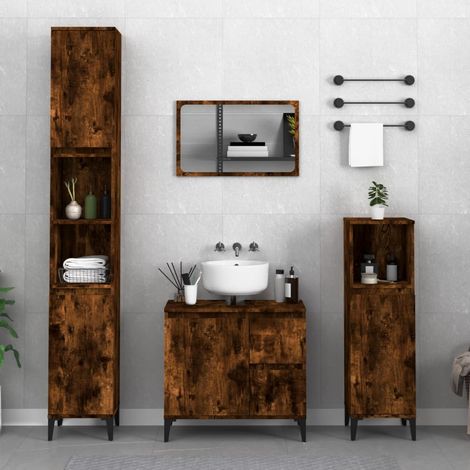 vidaXL Set Mobili da Bagno 3 pz Rovere Fumo in Legno Multistrato (1/5)