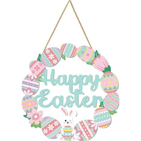 Guirlande De Porte De Pâques - Panneau En Bois Avec Lapin - Décoration Murale Pour Intérieur Et Extérieur - 25 x 30 cm - 1 Pièce (1/3)