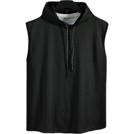 Ärmelloser Herren-Hoodie, atmungsaktives Polyester-Sporttop, schwarz, XL (1/4)