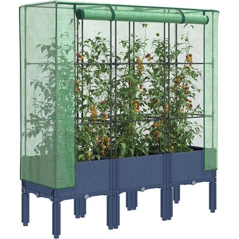 Hochbeet mit Gewächshaus-Aufsatz Rattan-Optik 120x40x140 cm
