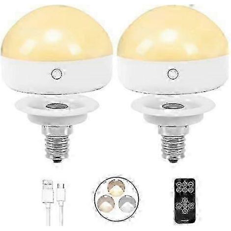 Compatible avec les ampoules LED rechargeables E14 sans alimentation, lot de 2, 300 lm, avec télécommande, variateur et minuterie. (1/5)