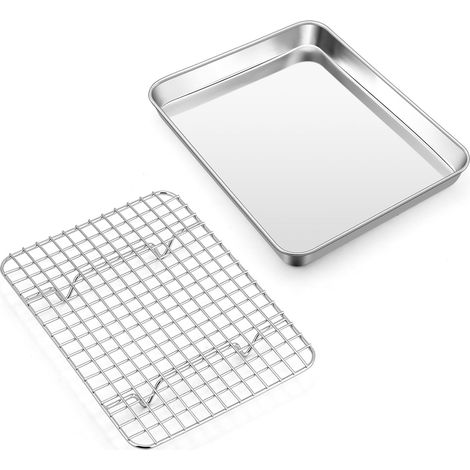 2 Plaque De Cuisson, Grille De Refroidissement, Acier Inoxydable, 23,6x17,8cm, Pour Four, Pâtisserie