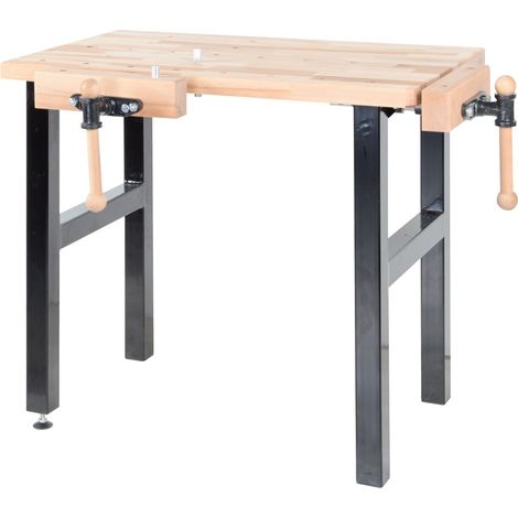 AUTRES Établi de bricolage 1000 mm avec 2 étaux - Plateau hêtre massif et pieds acier (1/2)