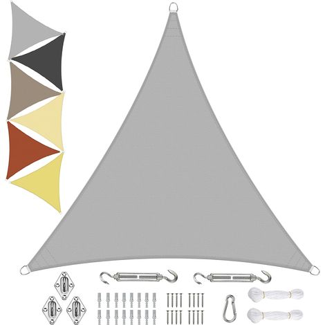 Voile d'ombrage Triangle 1.6x1.6x1.6M Toile Solaire Voile perméable à l'air Tissu imperméable pour Jardin Terrasse Camping Fête Piscine Gris Clair (1/5)