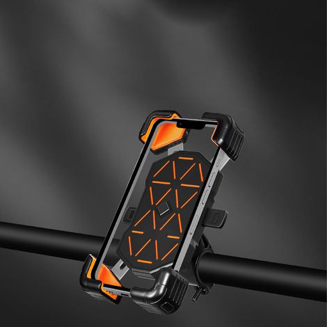 Support de téléphone pour vélo, anti-vibrations, léger, multifonctionnel, avec fixation pour rétroviseur, compatible avec les vélos et VTT (orange). (1/5)