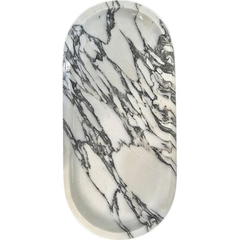Portagioie in marmo, vassoio bianco e nero, 25x12 cm