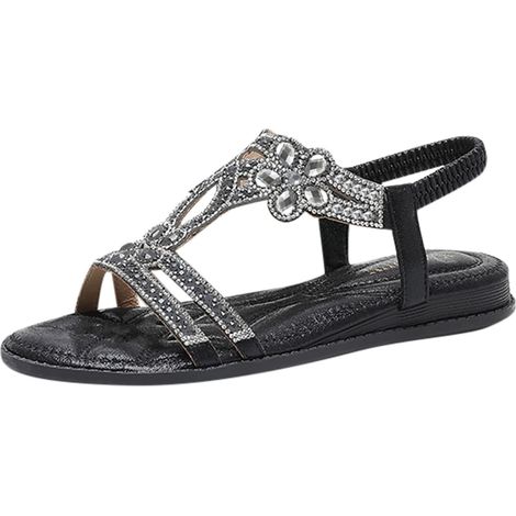 Sandalias decorativas de mujer con tira trasera, tira elástica en el tobillo y tira en T. (1/5)