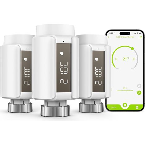 Vanne Tête Thermostatique Connectée Intelligente Programmable Bluetooth Connexion, Thermostat Intelligent pour Radiateur à Eau Chaude, Robinet Thermostat 3P -HUB REQUIS (1/5)