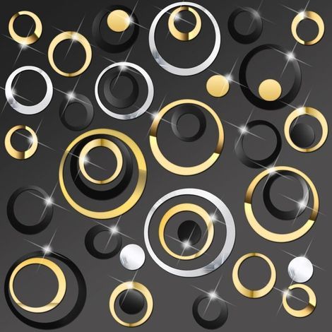 72 Acryl-Rundspiegel-Wandaufkleber, runde Wandtattoos, abnehmbare DIY-Wandaufkleber, selbstklebende Kreise zur Schlafzimmerdekoration (Schwarz, Silber und Gold) (1/5)