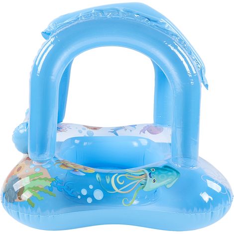 Bouée bébé avec pare-soleil, siège de natation, jouet gonflable en forme de bateau avec auvent et poignée, petite clochette bleue (1/5)