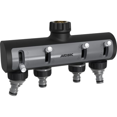 Jardibric – Sélecteur d'arrosage 4 sorties – Entrée métal gainée F20x27 – 2 sorties orientables – Filetage M20x27 pour raccords standards (1/5)