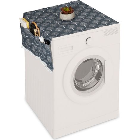 Relaxdays Washing Machine Cover with Pockets, Multi-purpose Storage Cloth, Refrigerators and Tumble Dryers, Grey/Cream (1/5)