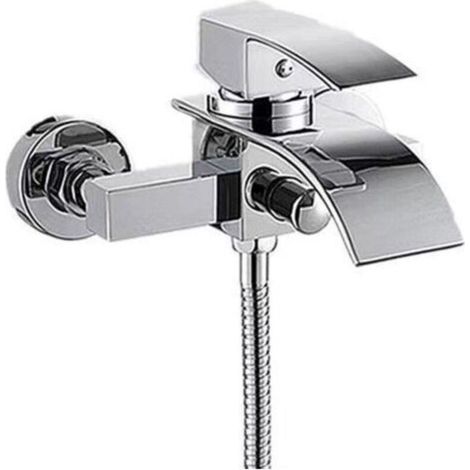 Robinet de baignoire-douche cascade, mitigeur monocommande en laiton avec pressostat pour baignoire et douche, mitigeur de baignoire facile à installer, argent (1/4)
