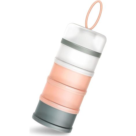 Distributeur de lait en poudre portable pour nourrissons pour bébé, Boîtes empilables, 4 couches de contenant céréales/aliments/fruits/collations Allaitement 480 ml (Rose) (1/5)