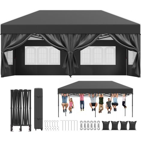 Tonnelle Pliante Résistante 3x6m |Toit Pointu & Oxford 110g à Revêtement Argenté|Fixation Renforcée|Plus de Stabilit, Noir (1/5)