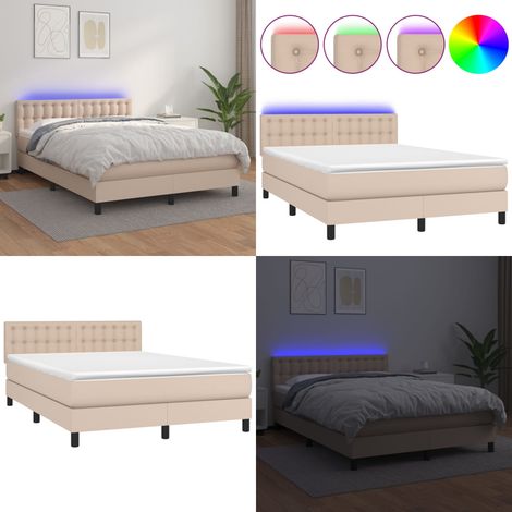 Boxspringbett mit Matratze & LED Cappuccino-Braun 140x200cm - Boxspringbett - Doppelbett - Lederbett - Bettenrahmen - Schlafsystem - Home & Living (1/5)