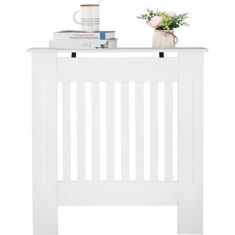 Cache-radiateur blanc à rayures, design traditionnel simple et ventilé, en MDF E1 - S - RWCover