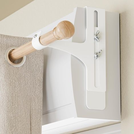 supports de tringle à rideaux sans perçage, métallique et durable, convient à tous les coffres de volet roulant, Ø20-28 mm, tringle rideau sans perçage coffre volet roulant, blanc (1/5)