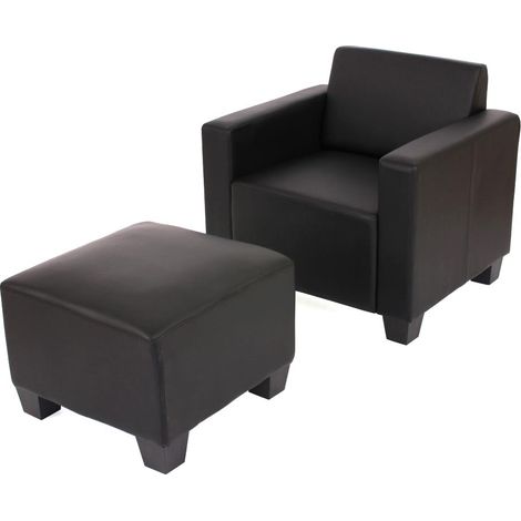Modular Sessel Loungesessel mit Ottomane Moncalieri, Kunstleder schwarz