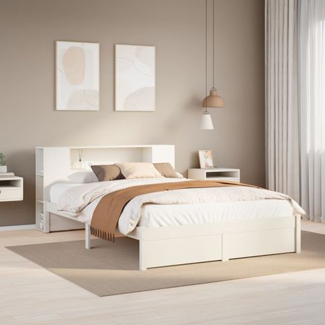 Bookcase Bed without Mattress White 140x200cm Solid Wood Pine vidaXL (1/5)