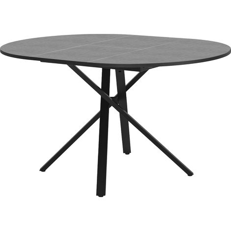 ML-Design Mesa de Comedor Extensible Redonda para 4-6 Personas, Mesa de Cocina Tablero Aspecto Madera Gris Moteado 100-140 x 76 x 100 cm, Patas de Acero en Forma de X, Estilo Industrial Moderno