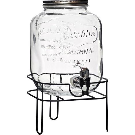 Dispenser Bevande con Rubinetto in Vetro da 4 Litri con Supporto Stand Metallo   Nero Distributore Vintage Yorkshire per Limonata Succhi Tè Freddo Feste e Aperitivi buffet erogatore liquidi