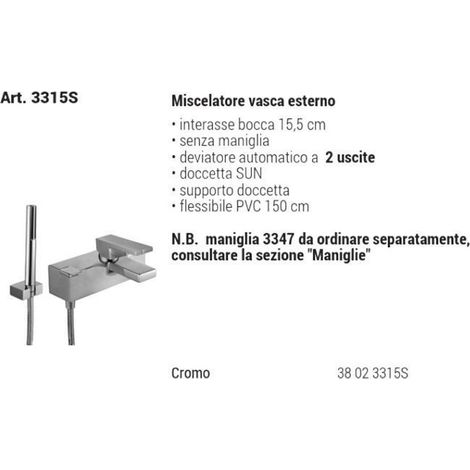 Miscelatore Monocomando Esterno Vasca AR/38 Cromo (SENZA MANIGLIA) Fantini 38023315S