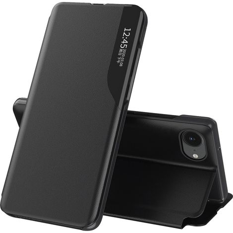 Funda de piel ecológica con tapa y soporte para iPhone 16e - Negra (1/5)