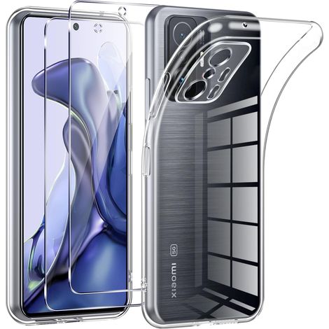 Coque pour Xiaomi 11T 5G/Xiaomi 11T Pro 5G avec 2 Pièces Protection Écran en Verre Trempé,Ultra Transparente Silicone en Gel TPU Souple pour Xiaomi 11T 5G Couqe,Antichoc Anti-Jaune Etui Bumper (1/5)