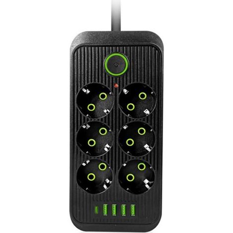 Multiprise UE Multiprise 6 Prises AC Prise Électrique avec 4 USB 1 Filtre Réseau Type-C Charge Prise UE Noir Noir (1/4)