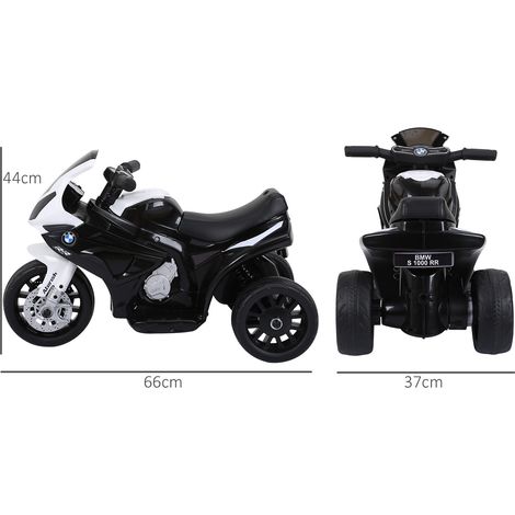 Elektromotorrad für Kinder von 18 bis 36 Monaten mit BMW-Führerschein S1000RR, Geschwindigkeit 2,5 km/h, Tragfähigkeit 20 kg, Maße 66 x 37 x 44 cm, Schwarz