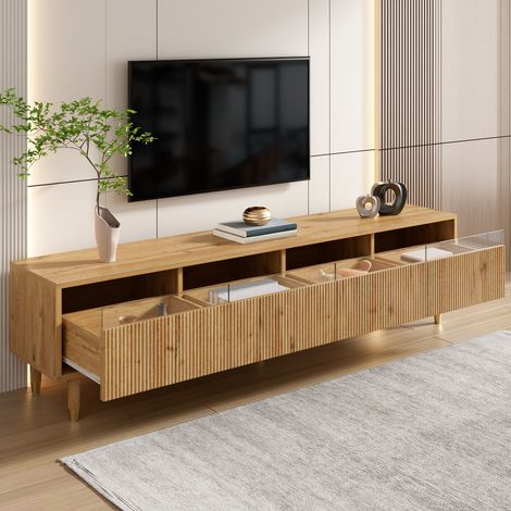 Meuble TV 178x35x45 cm bois en MDF avec 4 tiroirs et passe-câbles (1/5)