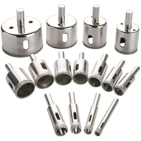 Ensemble de 15 scies cloches diamantées pour verre, bouteilles, marbre, granit et carrelage (6-50 mm) (1/4)