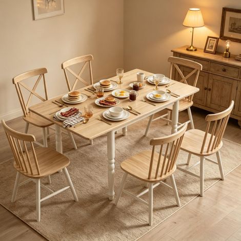 Ausziehbarer Klapptisch 74-134 cm für 2 bis 6 Personen, MDF und Stahl, Weiß und Naturholz HAVRYA (1/5)
