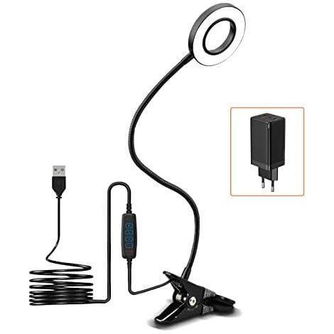 Lampe de Bureau à Pince 7W Lampe-Clip Dimmable 52LEDs 3 Modes de Couleur 10 Niveaux de Luminosité Lampe Clipsable Lampe de Lecture 360 ° Col de Cygne Flexible Lampe de Chevet Noir (1/5)