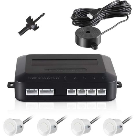 YMYNY Capteur de Recul Voiture,Radar Recul Voiture Auto Système Parcage avec Bibi Buzzer Alarme et 4 Capteurs - Blanc