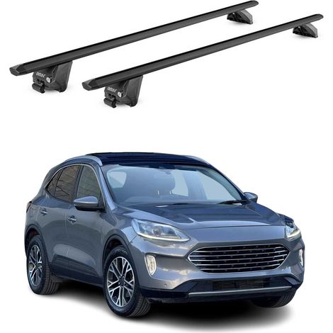 OMAC Barres de toit aluminium certifiées TÜV pour Ford Kuga III 2019-2026 – Pour rails de toit intégrés – Rainure en T – Charge max 100 kg – 2 antivols Noir (1/5)