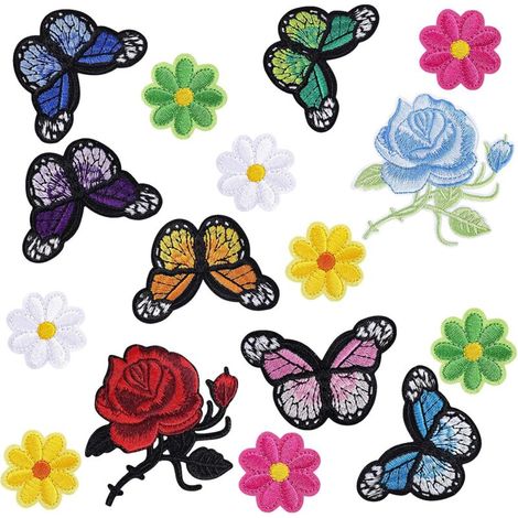Fleur Broderie Patch Thermocollant Papillon Autocollant Iron on Patches Stickers Ecusson à Coudre 16 Pièces (1/4)
