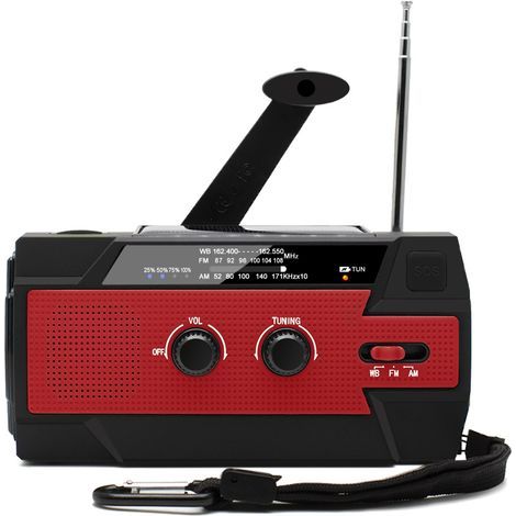 Radio Solaire à Manivelle Portable Radio Dynamo Rechargeable avec AM/FM/WB Batterie Rechargeable Intégrée 4000mAh 4 Modes Lampe de Poche LED Alarme SOS pour Urgence en Plein Air,rouge (1/5)