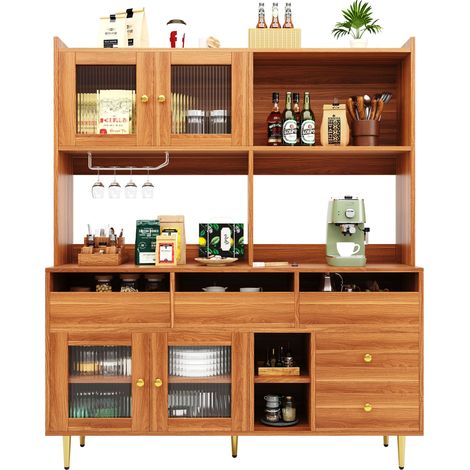 Meuble haut restaurant 145x39x171cm porte vitrée Changhong étagère à vin,rangement multicouches détails dorés restauration.