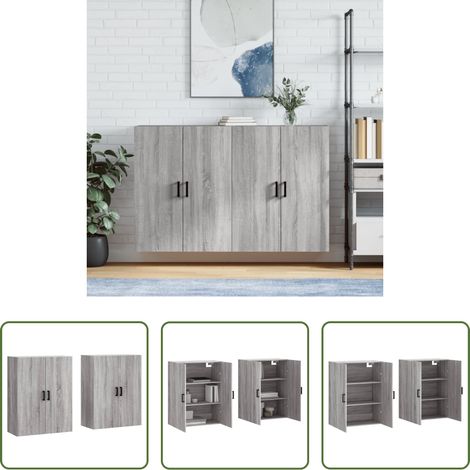 Holzschrank - Wandschränke 2 Stk. Grau Sonoma 69,5x34x90 cm (1/5)