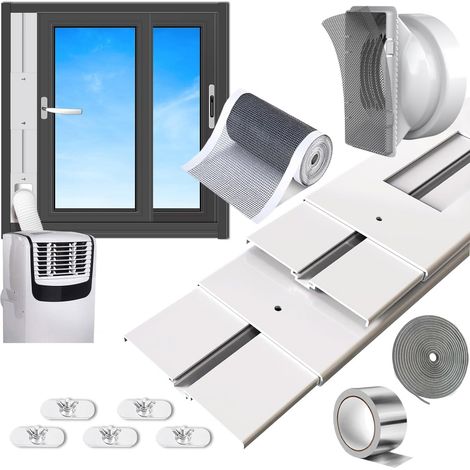 160-cm-Fensterset für mobile Klimageräte, verstellbare Länge 66–160 cm mit Universaladapter 13/15 cm, 1 m DIY-Filter und Dichtung für mobile Klimageräte an vertikalen/horizontalen Fenstern (1/5)