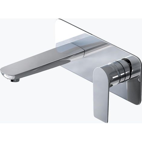 Mai & Mai Miscelatore per Lavabo a Muro Rubinetto Incasso a Parete Cromato Miscelatore Monocomando per Bagno Rubinetto per Lavabo da Parete, Design Moderno WA118 Argento