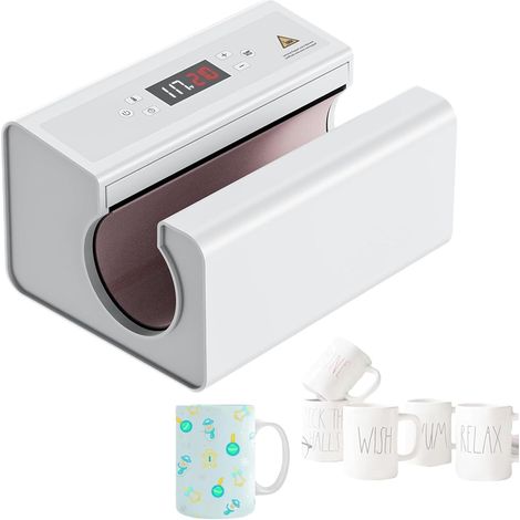 Automatische Thermotransfermaschine für Tassen, 325–887 ml, Durchmesser 75–85 mm, Sublimationsmaschine mit einstellbarer Temperatur und Zeit, zum Übertragen von Bildern auf Tassen, weiß (1/5)