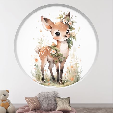 Stickers Trompe l'oeil Arche ronde Enfants - Faon - Diamètre 30 cm (1/4)